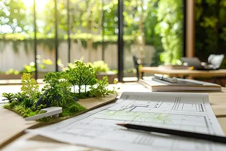 green architectural plans landscape design desk sustainable environmental concept 1 scaled 1